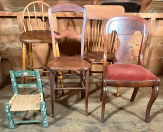 Five antique and vintage chairs,