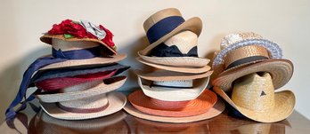 Eighteen antique and modern straw hats,