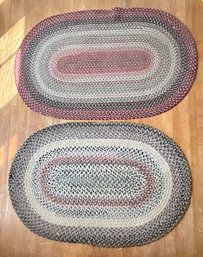 Two vintage braided rugs: red,