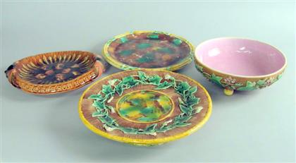 Four majolica serving pieces    late