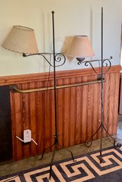 Two vintage iron bridge floor lamps,