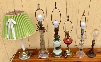 Six vintage lamps in glass, brass