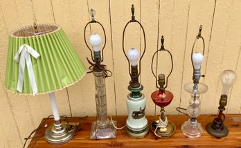 Six vintage lamps in glass, brass and