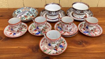 Seven sets of teacups with saucers,