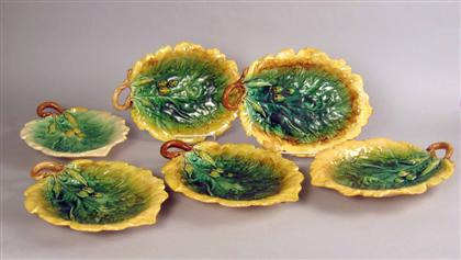 Assembled set of six majolica 'Oak