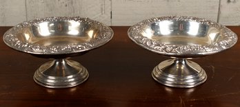 A pair of sterling compotes with
