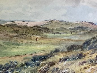 An antique watercolor, Scottish golf