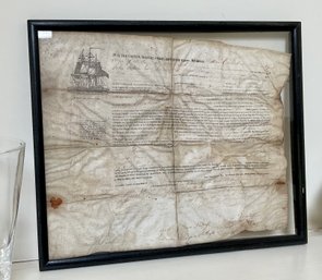 A framed ca. 1840 naval document,