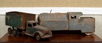 Two antique pressed steel toys, a Deco