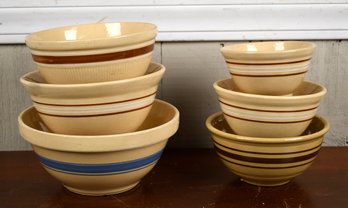 Six vintage nesting yellow ware bowls