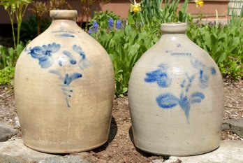 Two antique signed and floral decorated