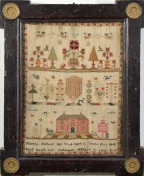 A 19th C needlework sampler wrought 306c1a
