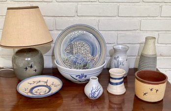 Eleven pieces of 20th C. studio pottery,