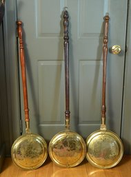 Mid-19th C. bedwarmers with turned hardwood