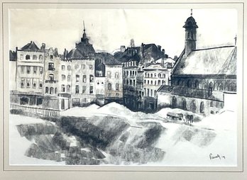 Willem Paerels, charcoal on paper, city