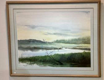 Watercolor of a summer marsh scene
