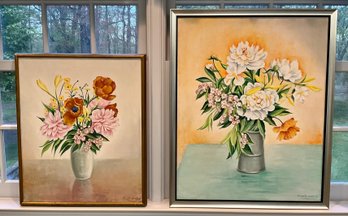 Two 20th C. oil on canvas floral still