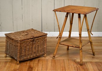 A vintage lift top wicker basket