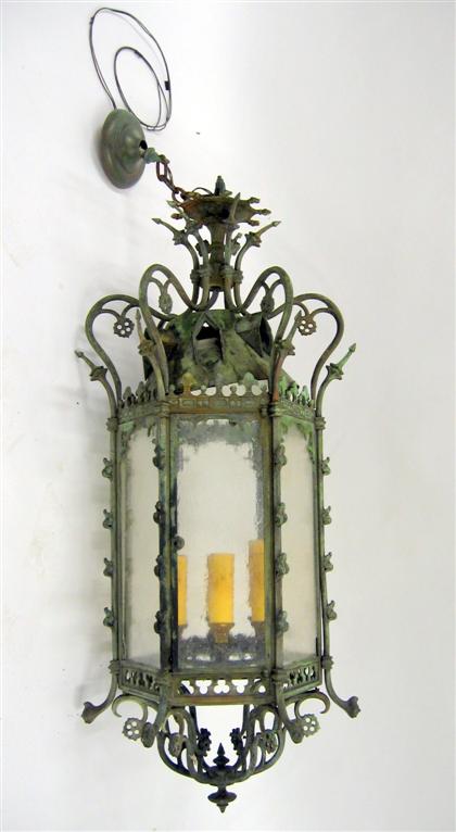 Large Continental patinated bronze lantern