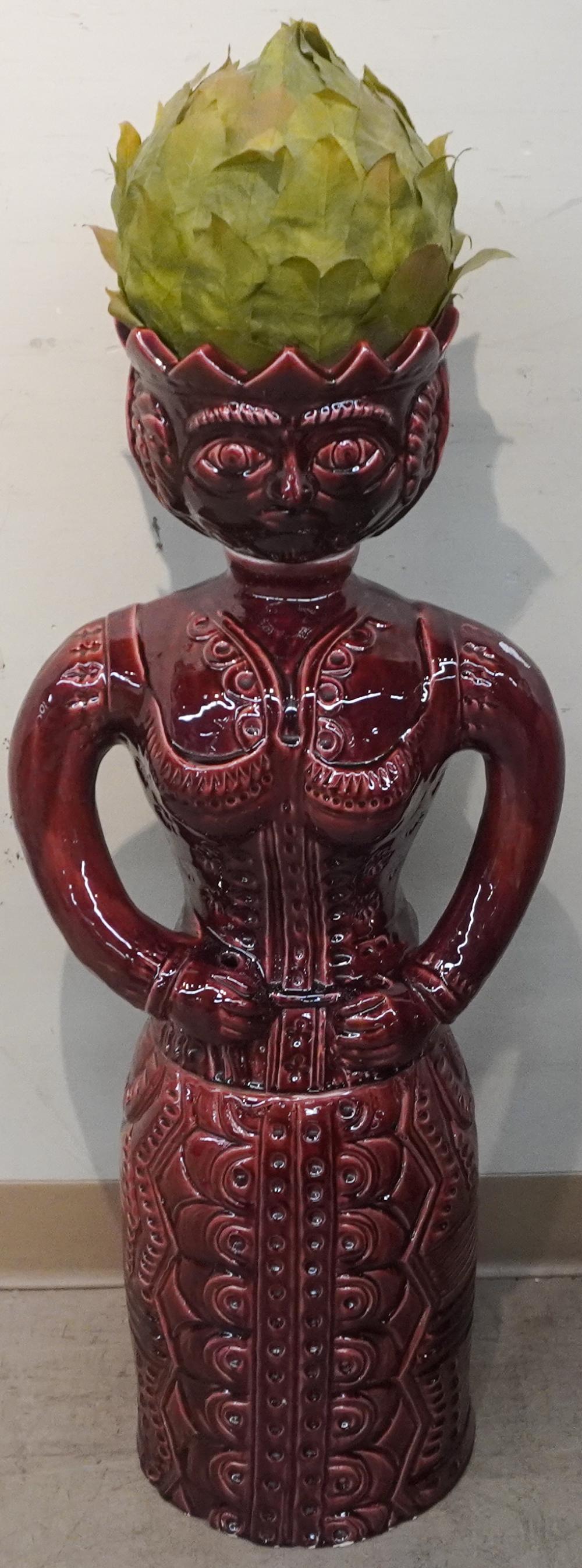 MODERN MAROON GLAZED CERAMIC FIGURAL