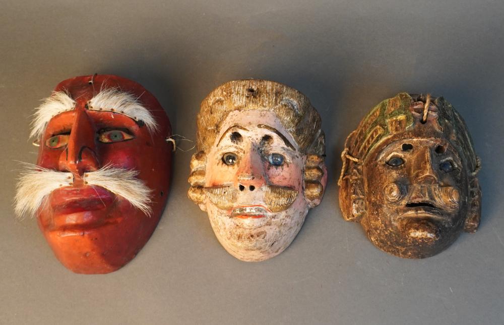 THREE POLYCHROME PAINTED CARVED 30963a