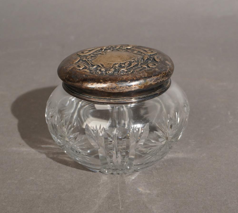 CUT CRYSTAL POWDER JAR WITH A STERLING