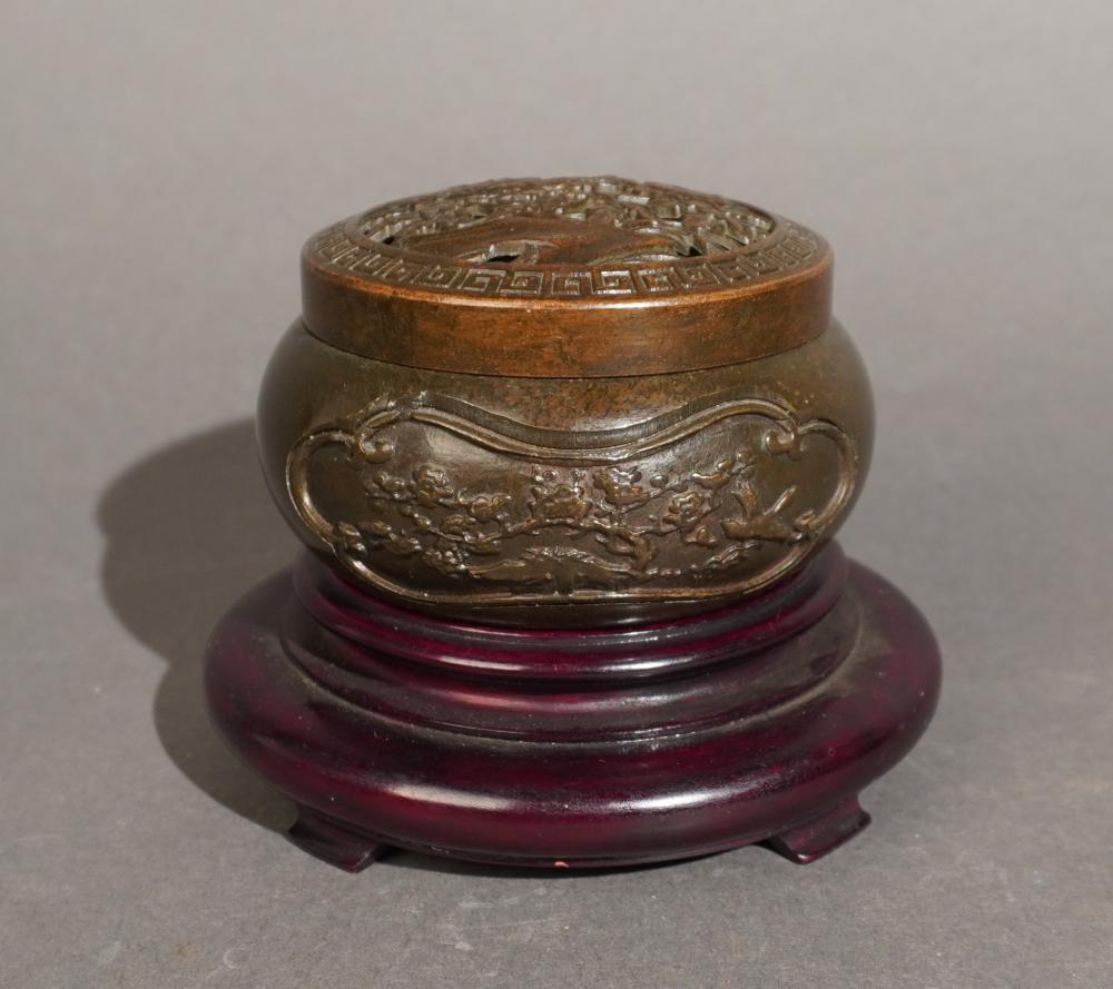 CHINESE BRONZE CENSOR ON WOOD STAND  3096d8