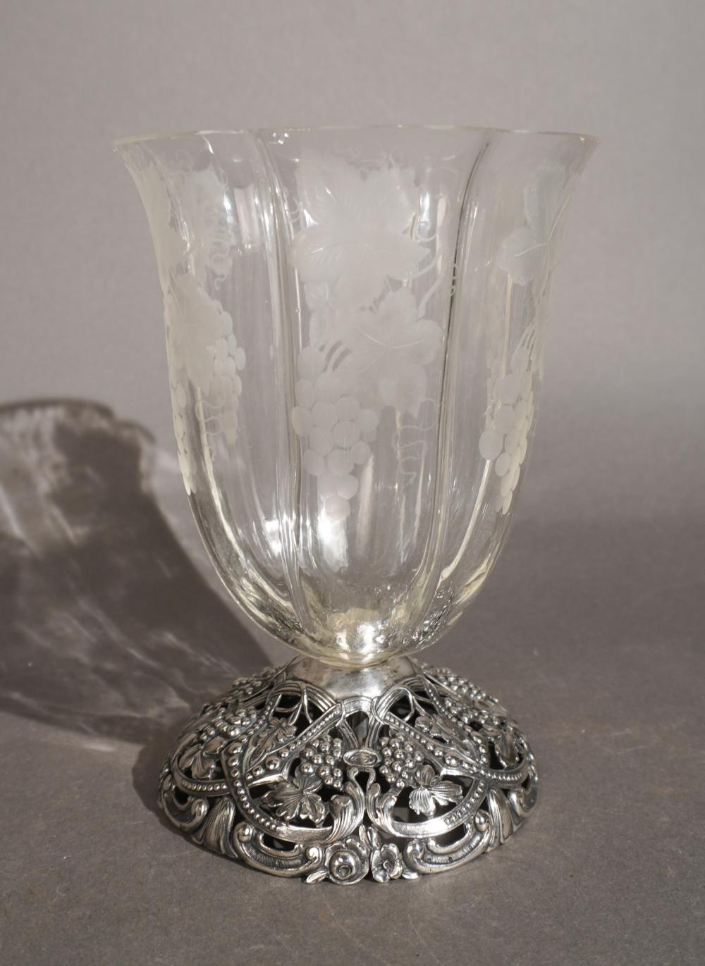 GERMAN 800 SILVER BASE ETCHED GLASS 3096de