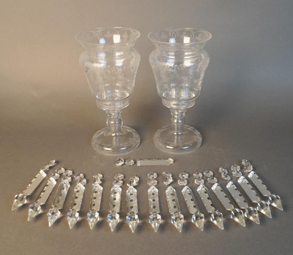 PAIR ETCHED GLASS CANDLEHOLDERS 30972d