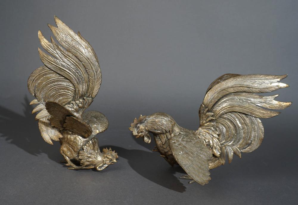 PAIR OF BRASS FIGHTING ROOSTER