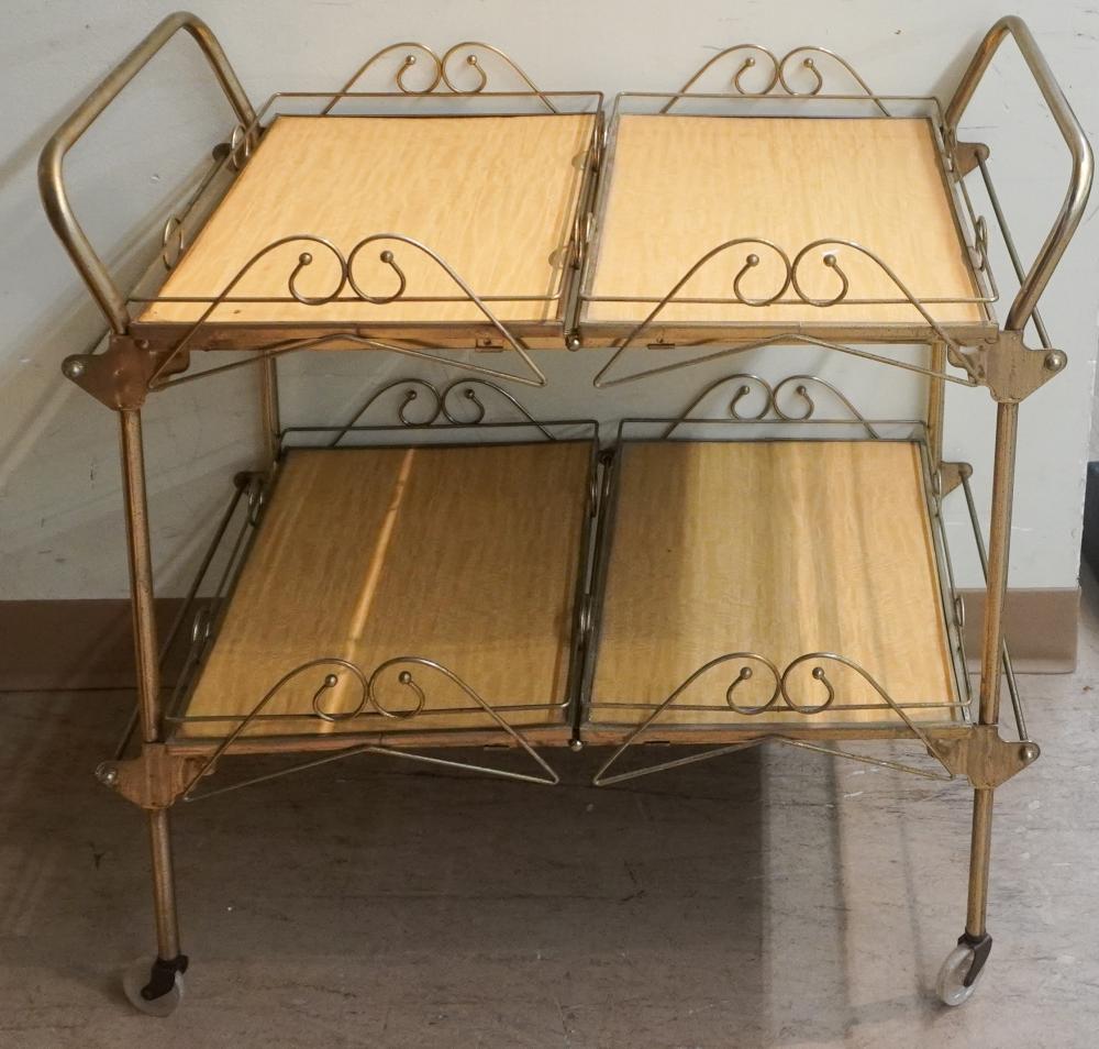 CONTEMPORARY BRASS AND MAPLE TWO-TIER