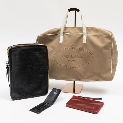 PRADA LEATHER AND CANVAS TOTE WITH