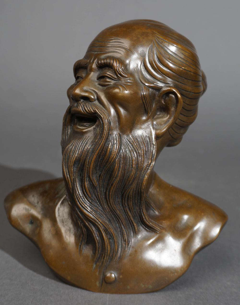 JAPANESE CAST BRONZE BUST OF LAUGHING 30987f