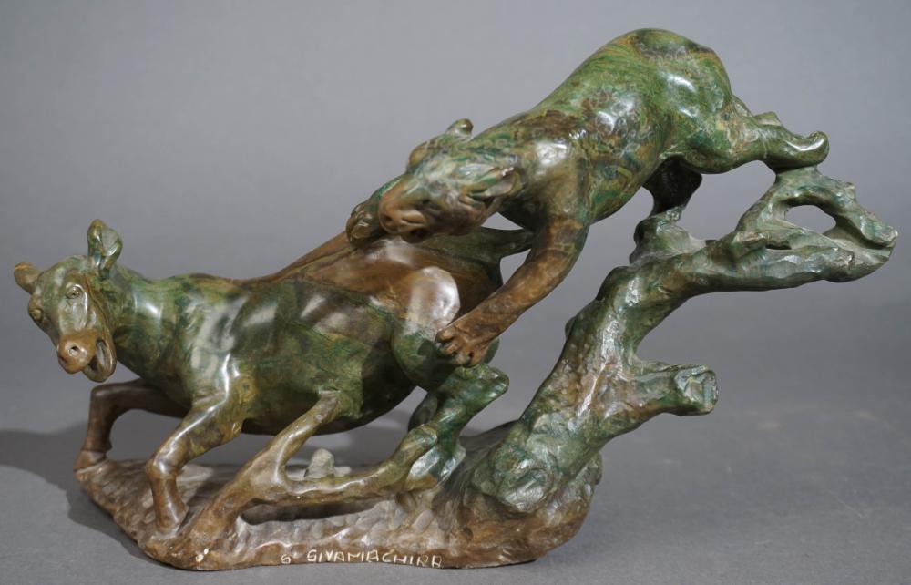 BRONZE FIGURAL GROUP OF TIGER POUNCING 309886