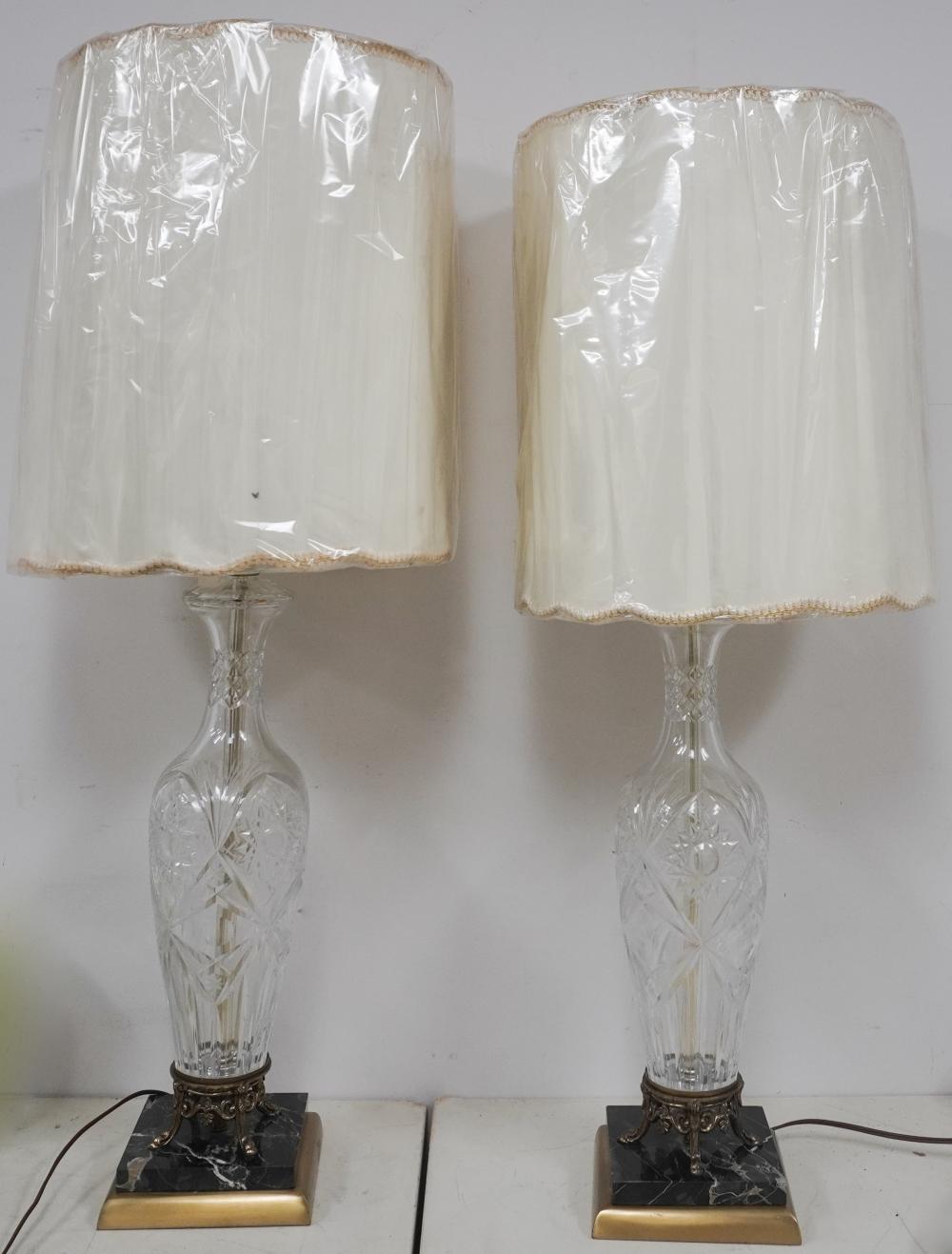 PAIR CONTEMPORARY CUT CRYSTAL BASE