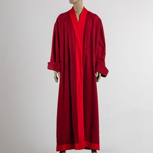 RED WOOL ROBE WITH PRINTED SILK
