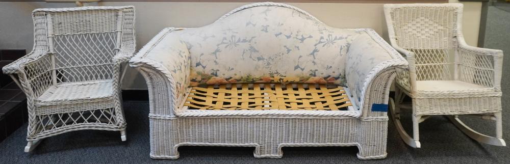 TWO WHITE WICKER PAINTED ROCKING 30992a