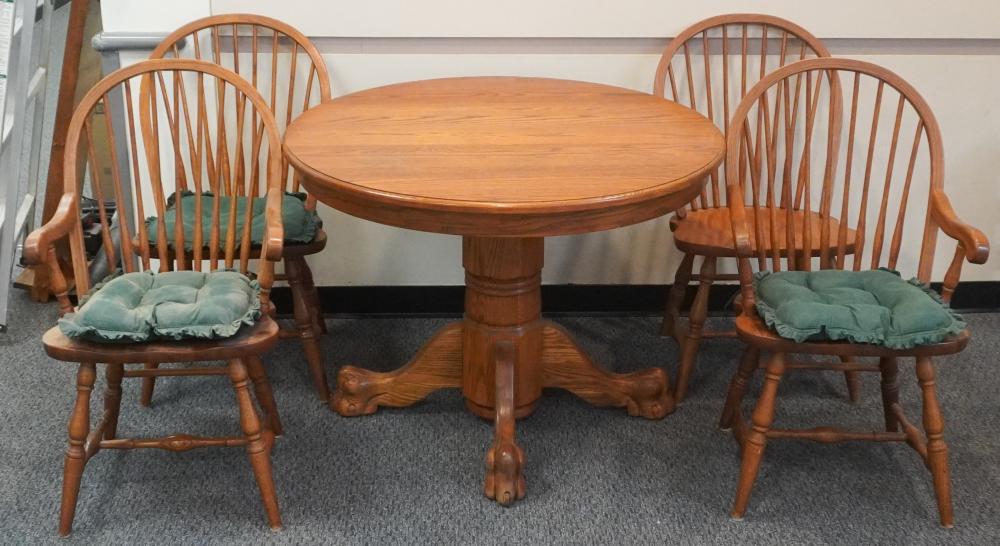 OAK DINETTE TABLE AND FOUR CHAIRS, TABLE: