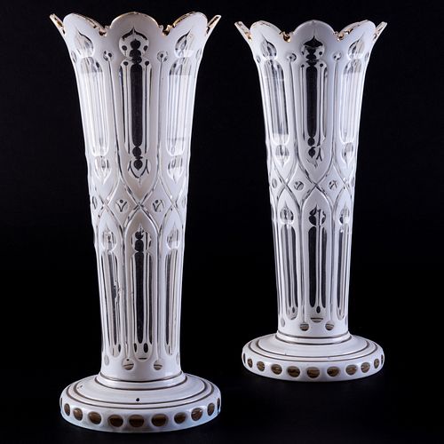 PAIR OF CASED ETCHED GLASS VASESUnmarked 12 309986