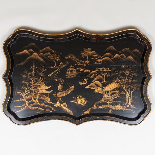 LARGE BLACK PAINTED AND PARCEL-GILT
