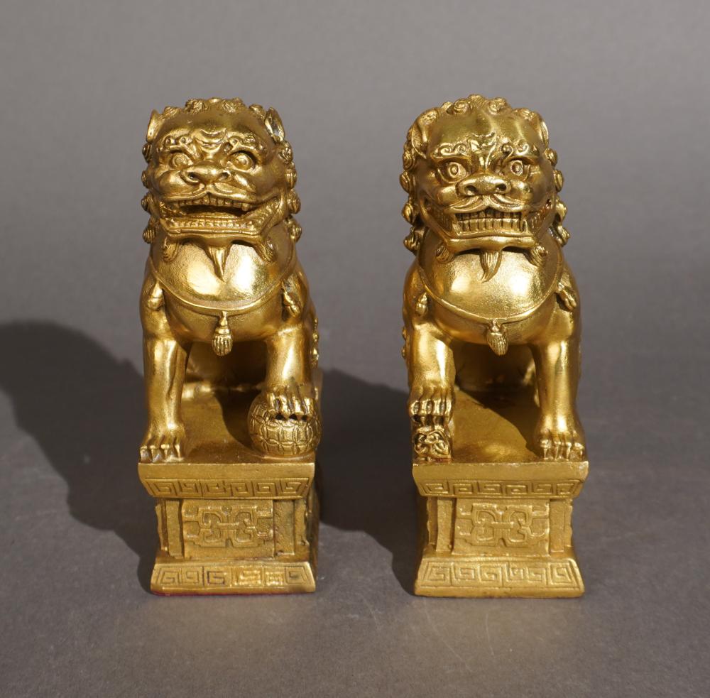 PAIR CHINESE BRASS FOO LIONS H  309a00