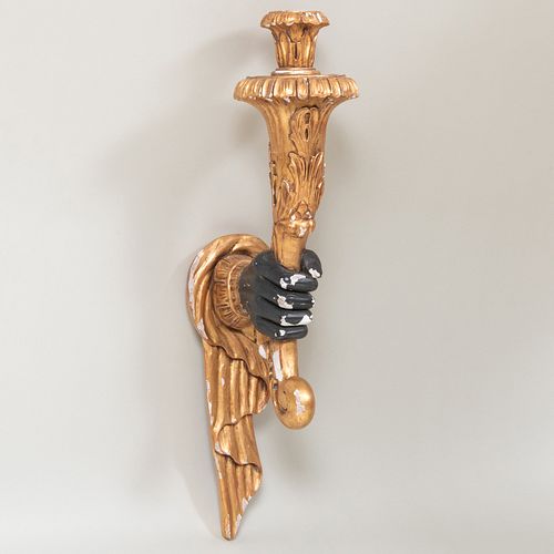 GILT WOOD FIGURAL SCONCE AND A 309a09