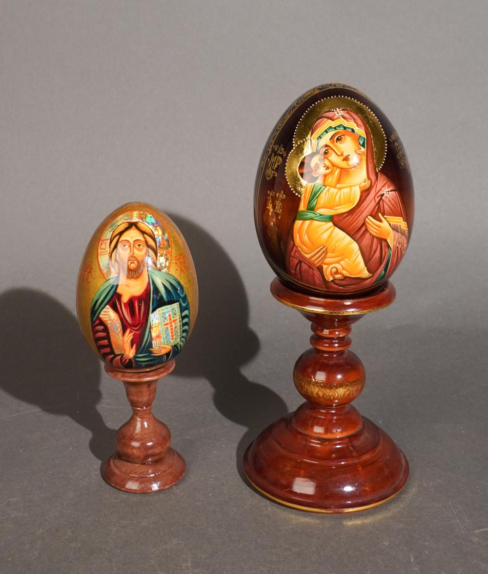TWO RUSSIAN PAINTED LACQUER ICON