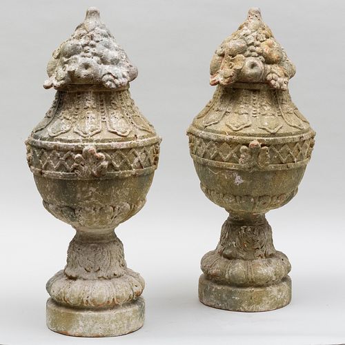 PAIR OF PAINTED TERRACOTTA URN 309a2d