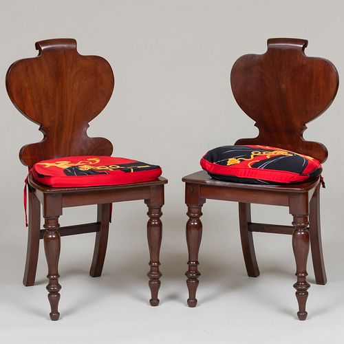 PAIR OF ENGLISH MAHOGANY HALL CHAIRS  309a4b