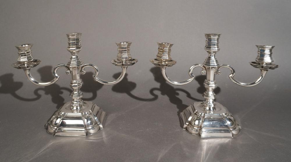 PAIR SILVERPLATE THREE-LIGHT CANDELABRA,