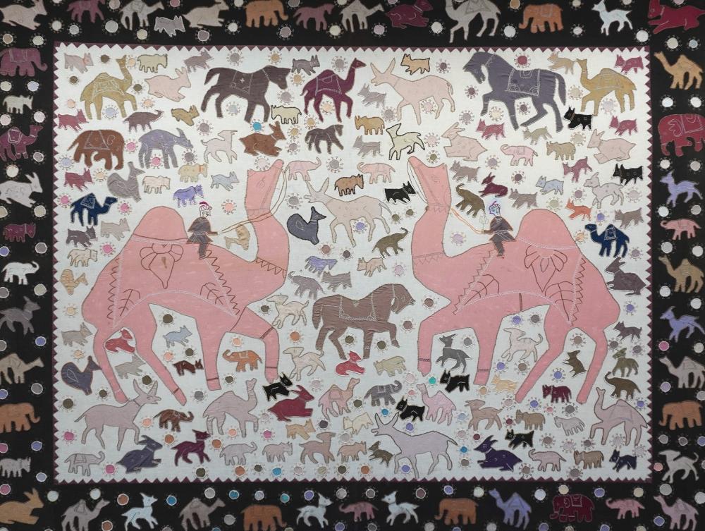 INDIAN APPLIQUE CLOTH PANEL, MOUNTED