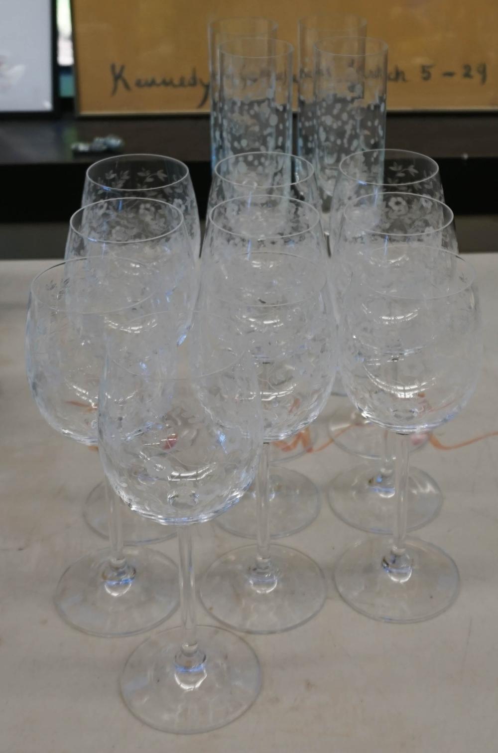 GROUP OF TEN ETCHED GLASS WINE 309b5d