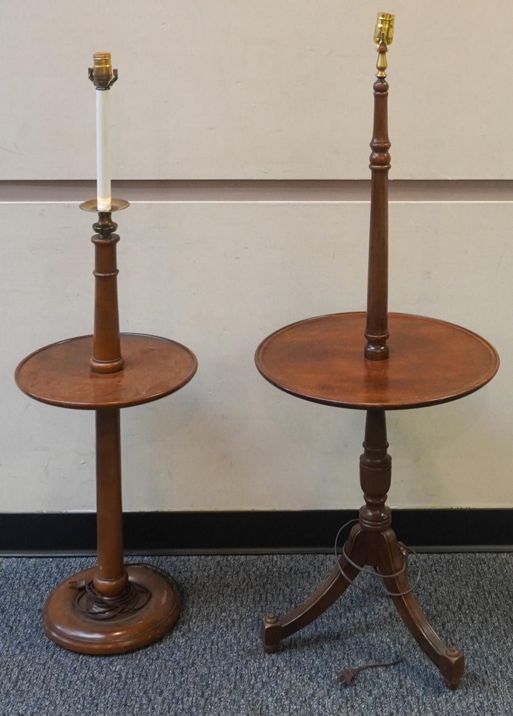 TWO MAHOGANY AND FRUITWOOD LAMP