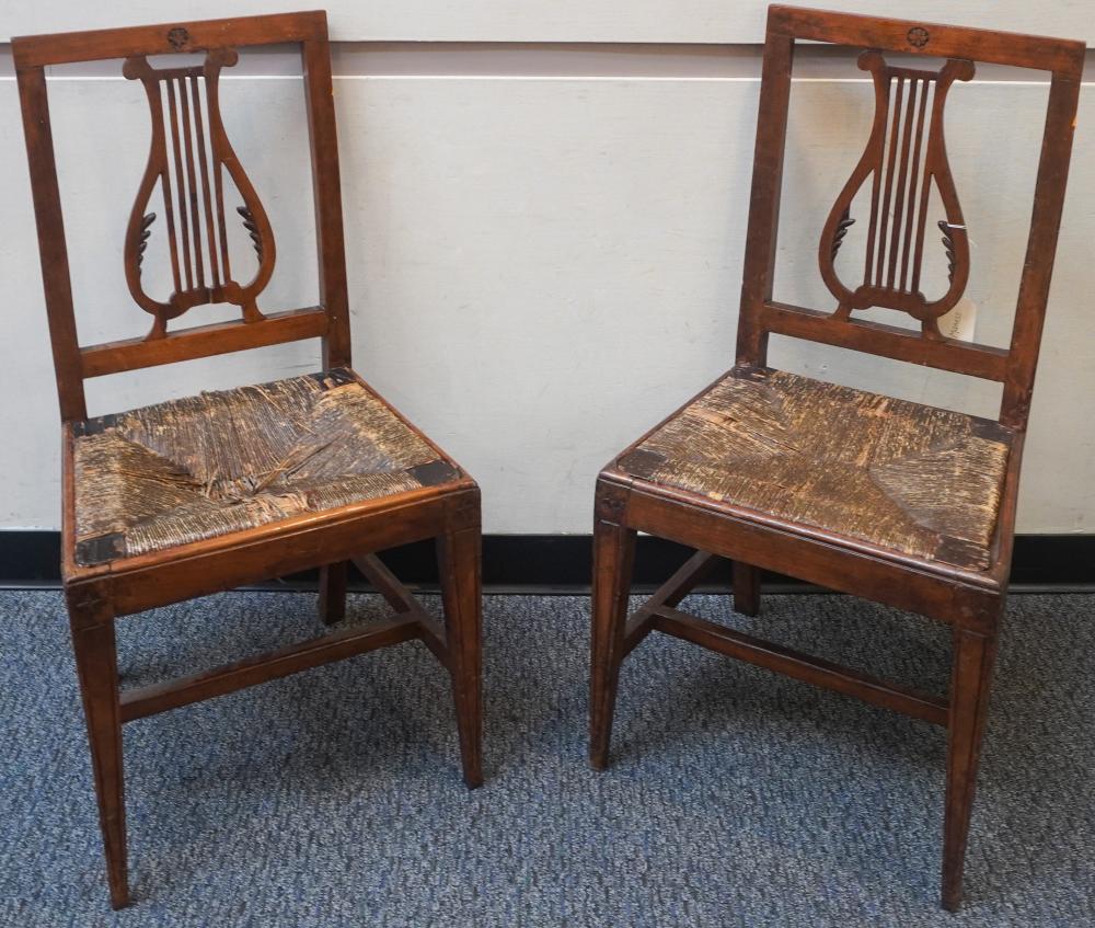 PAIR AMERICAN LYRE BACK RUSH SEAT SIDE